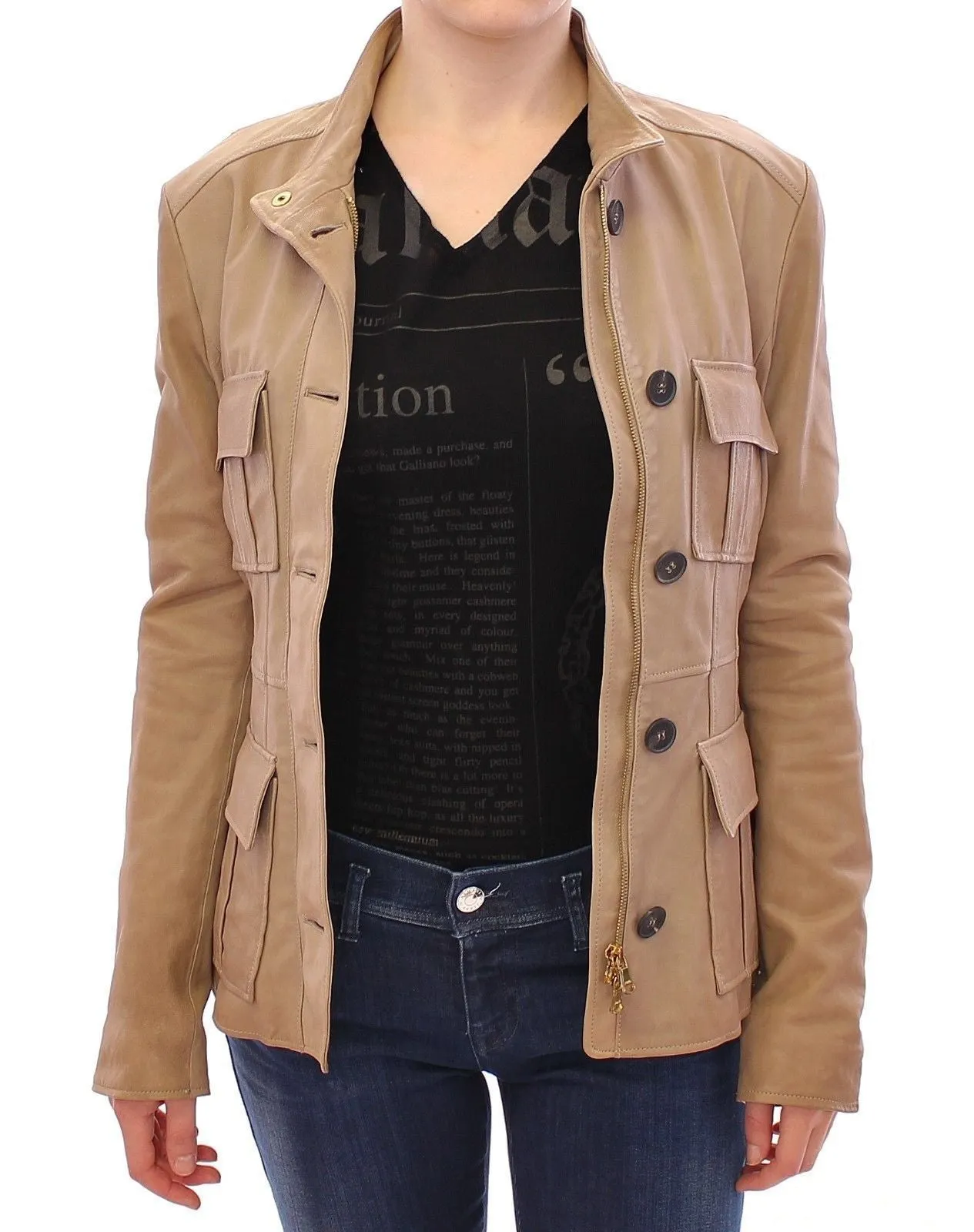 Beige Leather Jacket