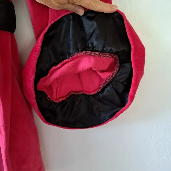 Betsey Johnson Pink Velour Robe with Black Satin Ruffle Collar SZ M