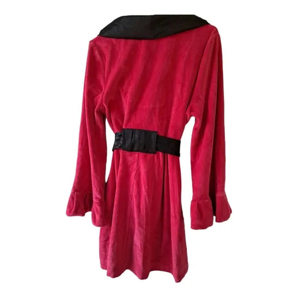 Betsey Johnson Pink Velour Robe with Black Satin Ruffle Collar SZ M