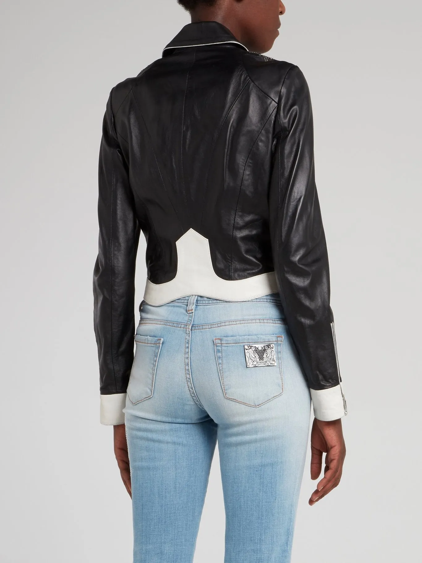 Black Contrast Studded Leather Jacket