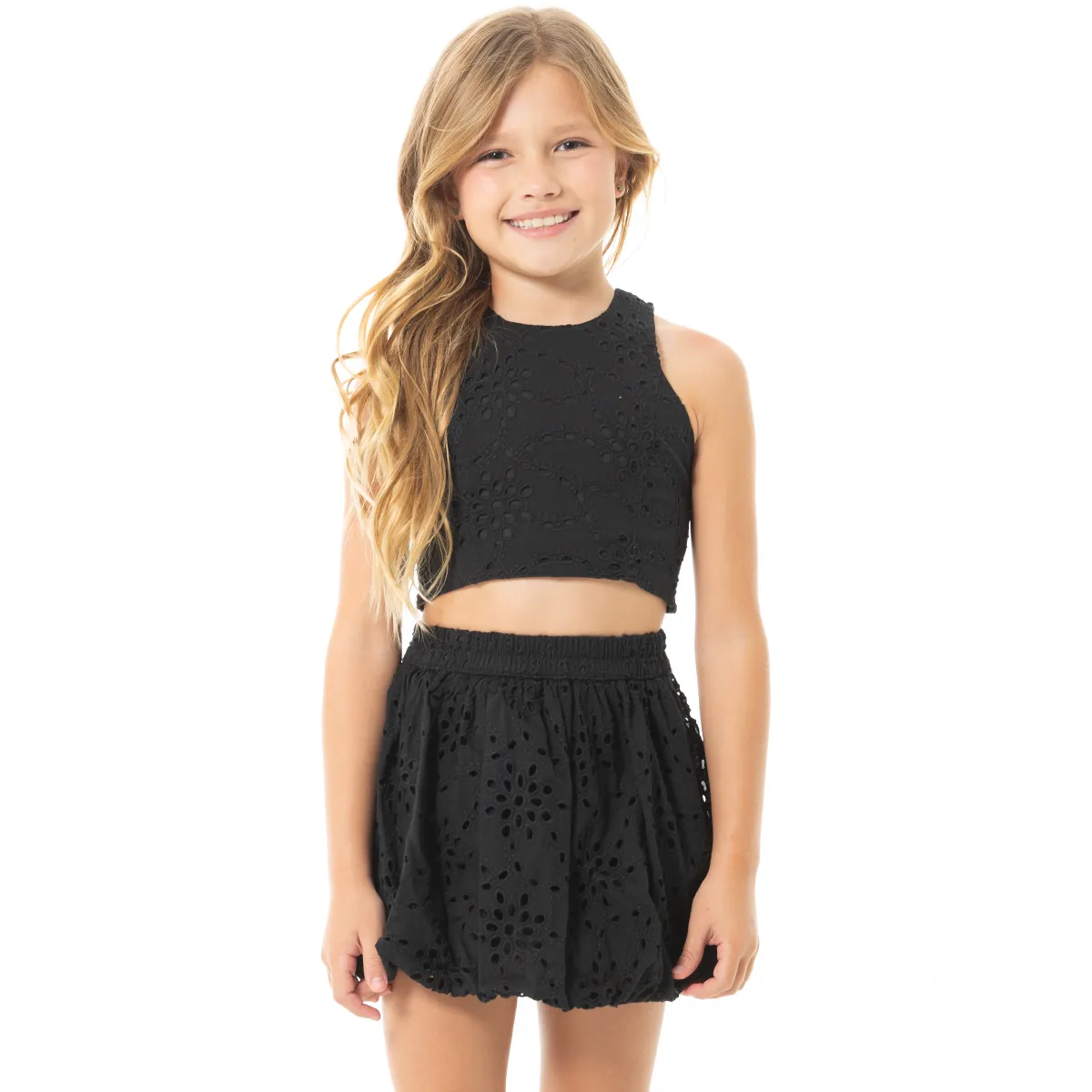 BLACK EMBROIDERED SKORT SET FOR GIRLS