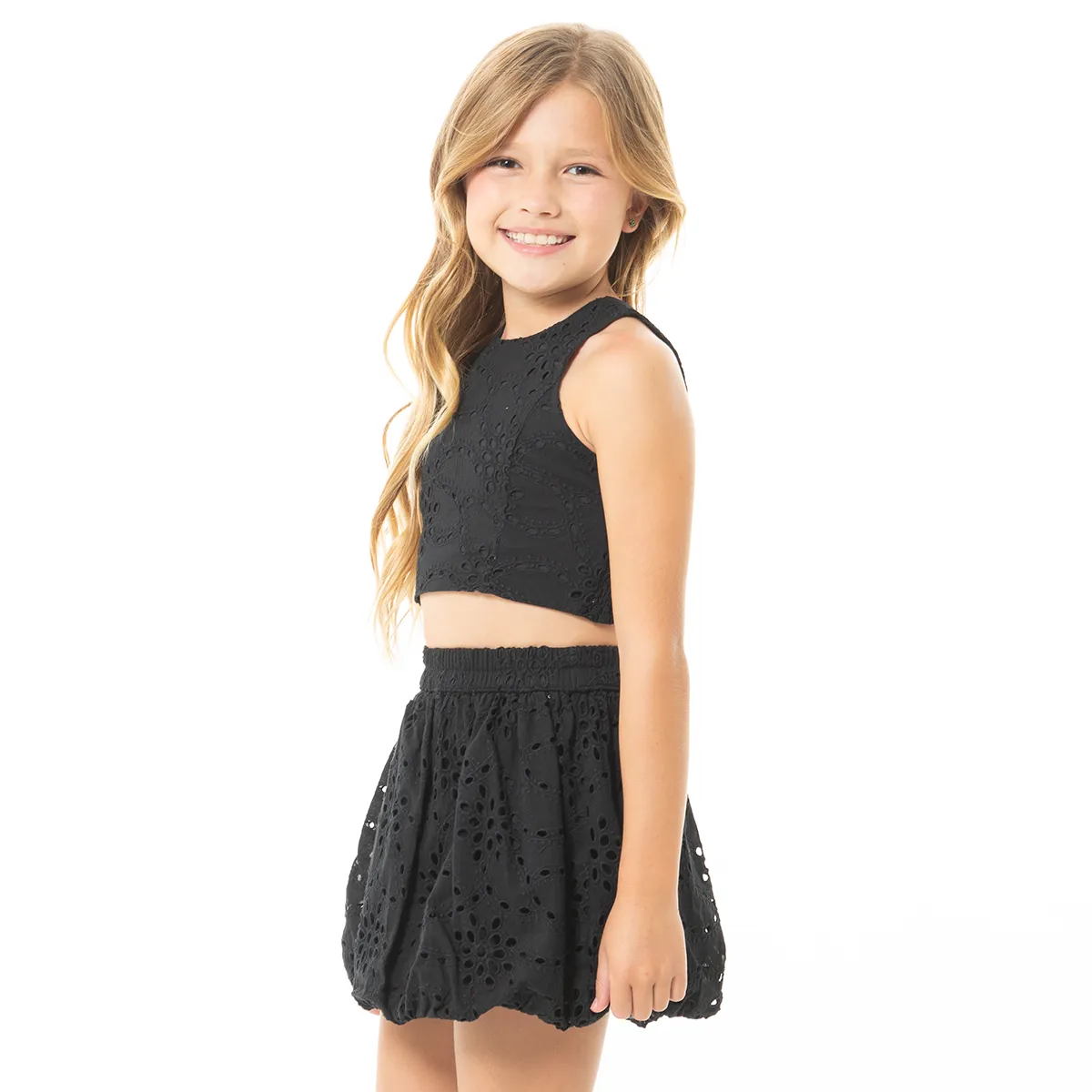 BLACK EMBROIDERED SKORT SET FOR GIRLS