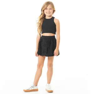 BLACK EMBROIDERED SKORT SET FOR GIRLS