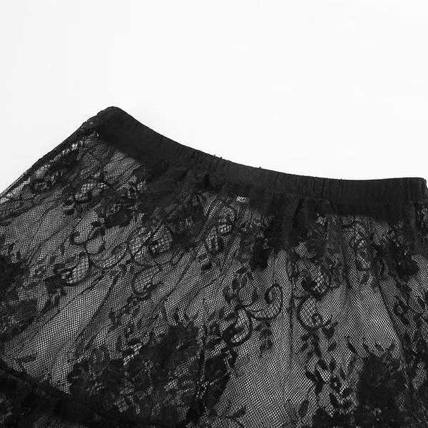 Black Floral Lace Ruffled Maxi Skirt