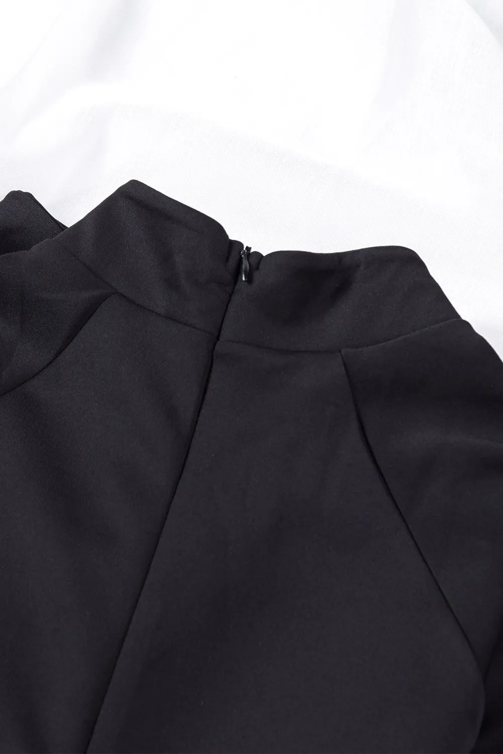 Black Royal Blue Asymmetric Peplum Style Pussy Bow Dress