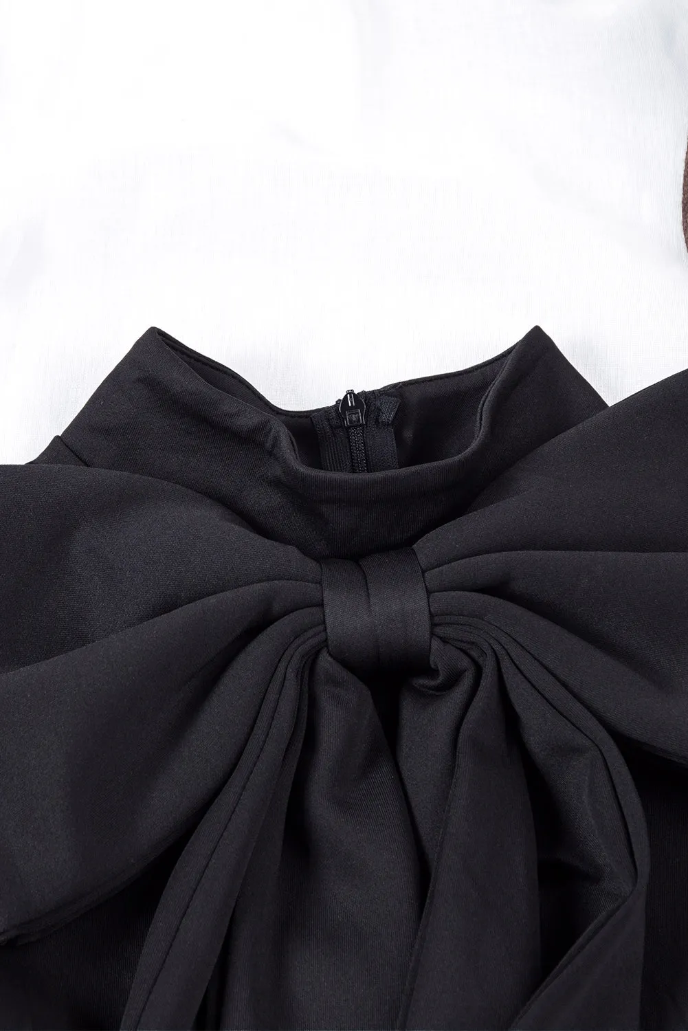 Black Royal Blue Asymmetric Peplum Style Pussy Bow Dress
