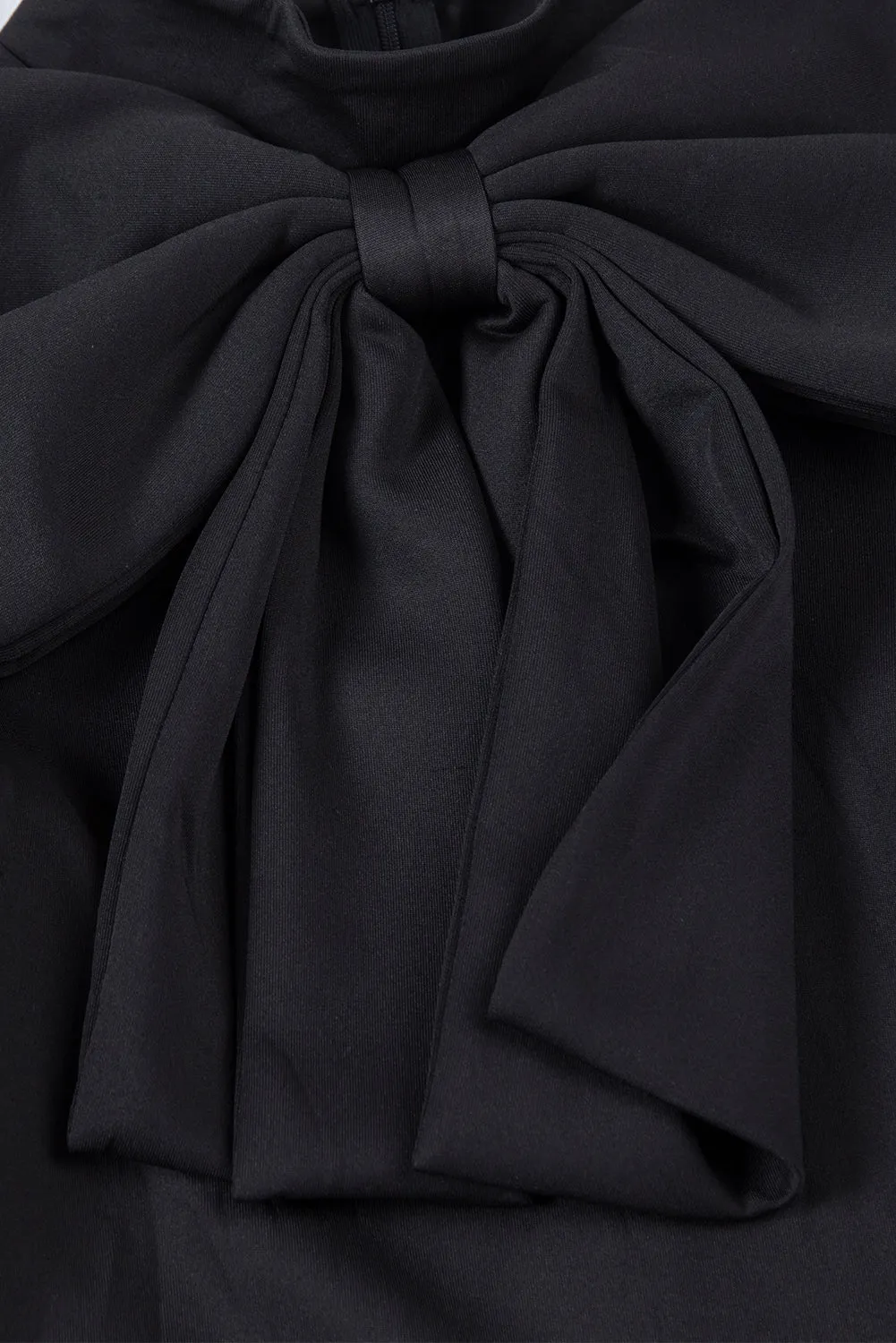 Black Royal Blue Asymmetric Peplum Style Pussy Bow Dress