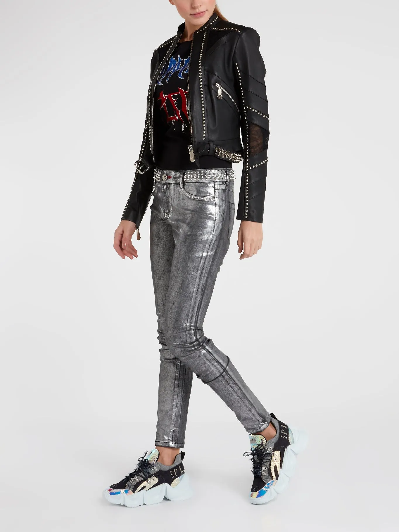 Black Studded Leather Moto Jacket