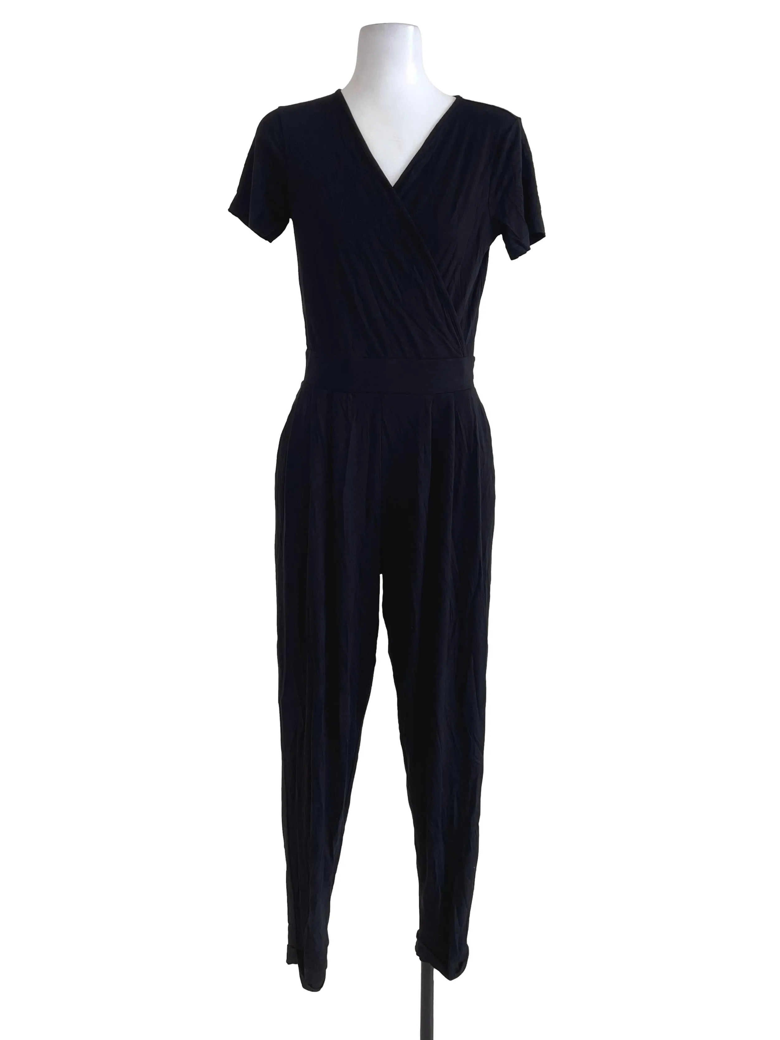 Black V Neck Jumpsuit With Open Back