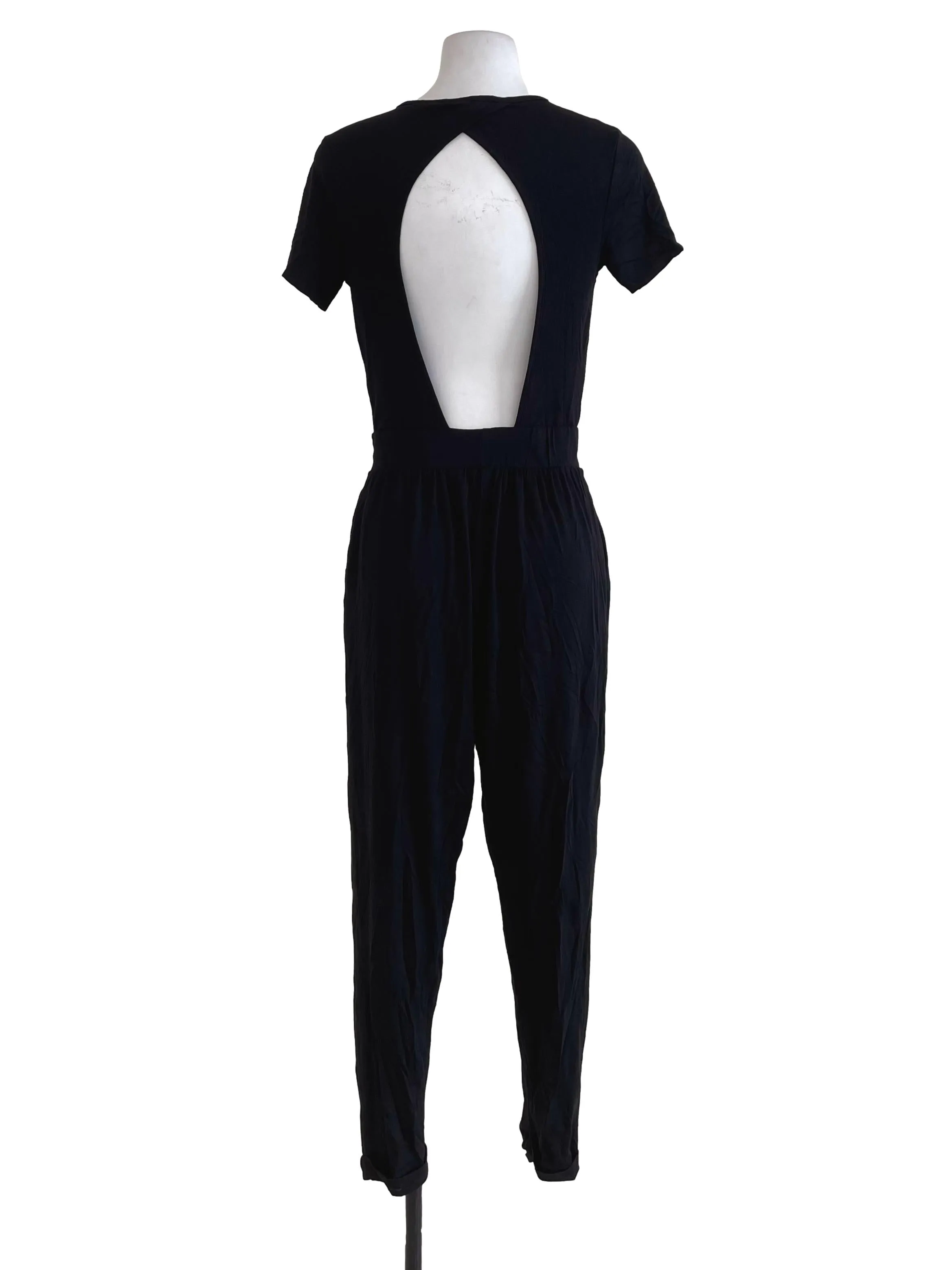 Black V Neck Jumpsuit With Open Back