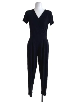 Black V Neck Jumpsuit With Open Back