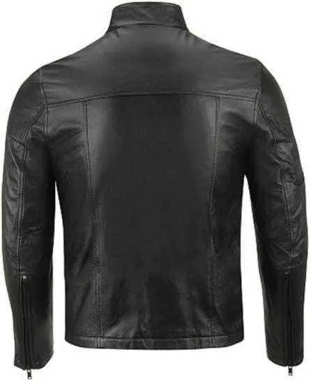 Black with Cream Stripes Leather Jacket