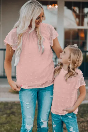 Blush Pink Ruffled Sleeve Swiss Dot T-shirts