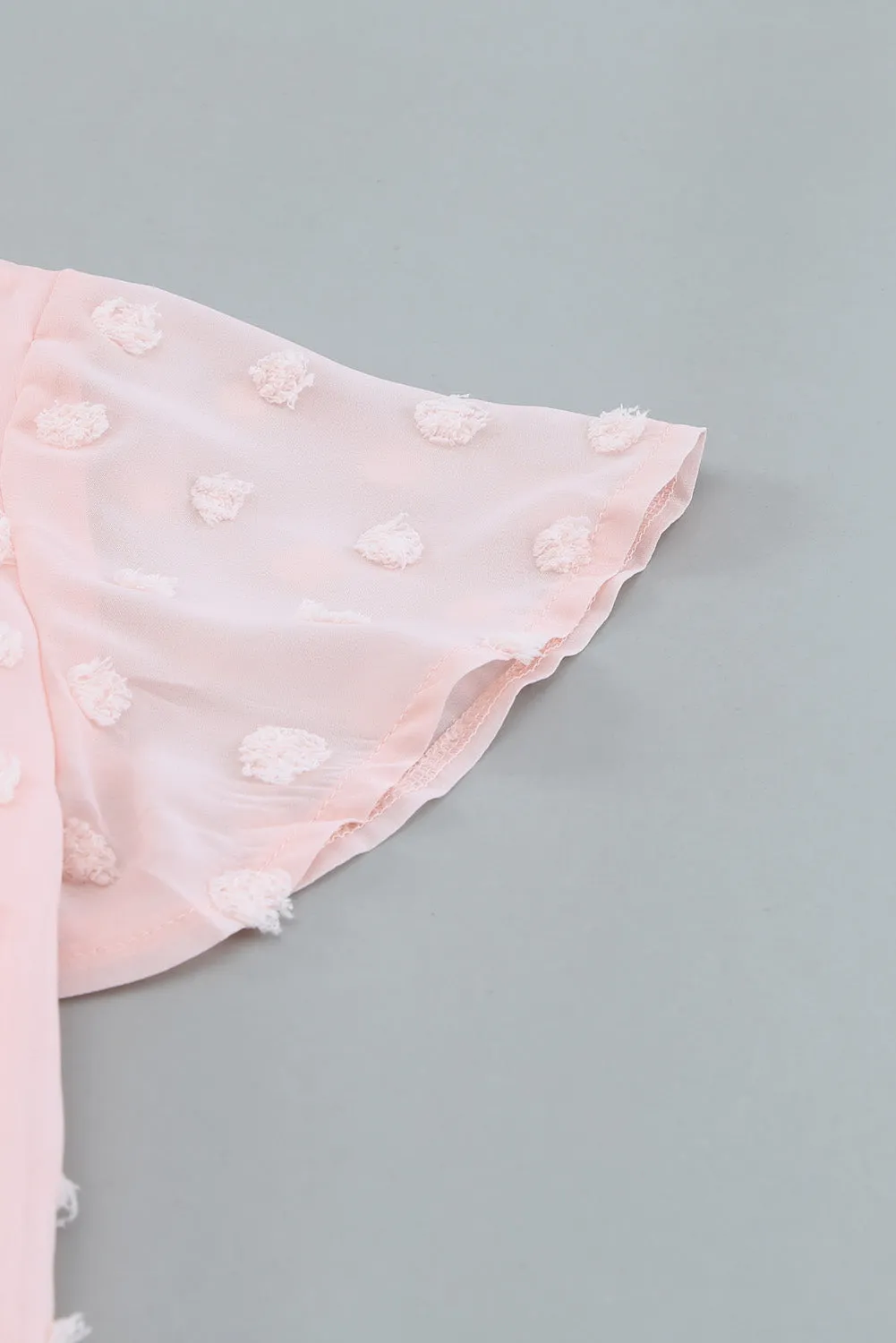 Blush Pink Ruffled Sleeve Swiss Dot T-shirts