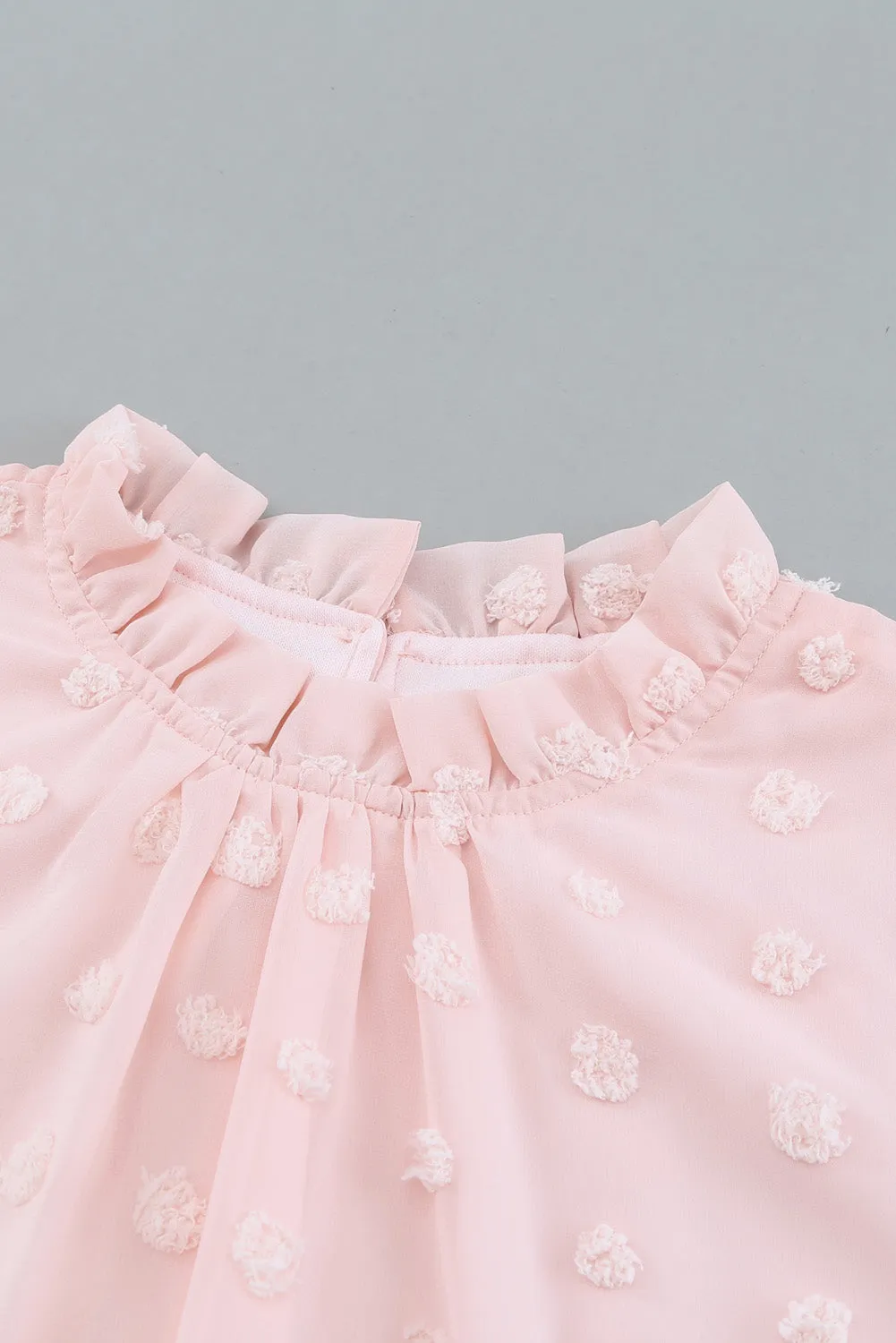 Blush Pink Ruffled Sleeve Swiss Dot T-shirts