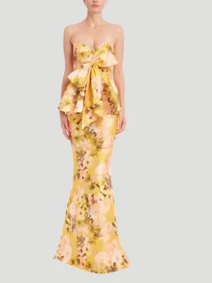 Bow Peplum Printed Gown