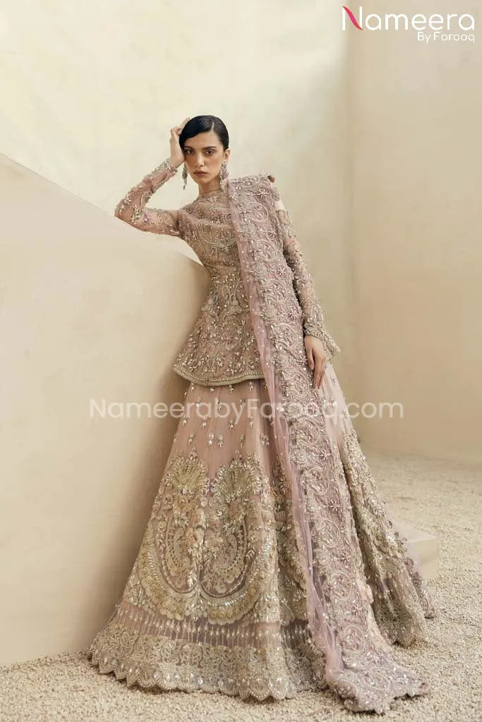 Bridal Lehenga with Peplum Tea Pink Bridal Dress #BS591