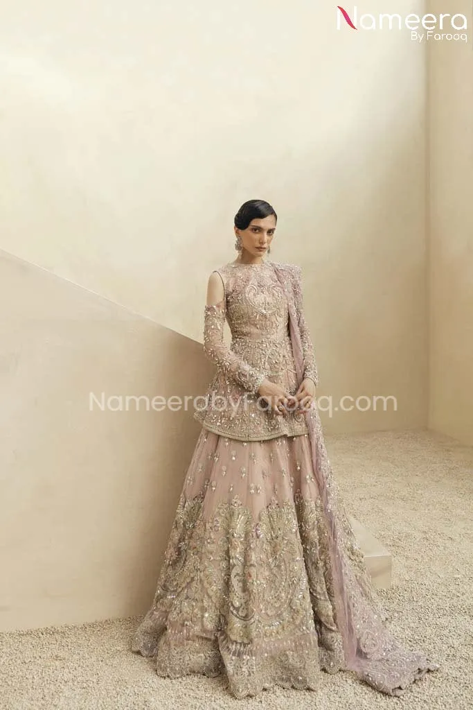 Bridal Lehenga with Peplum Tea Pink Bridal Dress #BS591