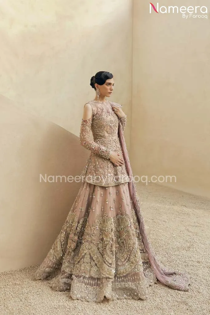 Bridal Lehenga with Peplum Tea Pink Bridal Dress #BS591