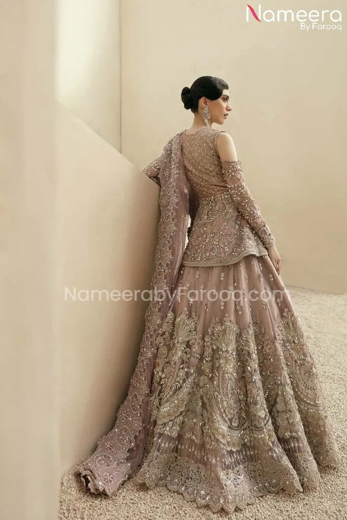 Bridal Lehenga with Peplum Tea Pink Bridal Dress #BS591