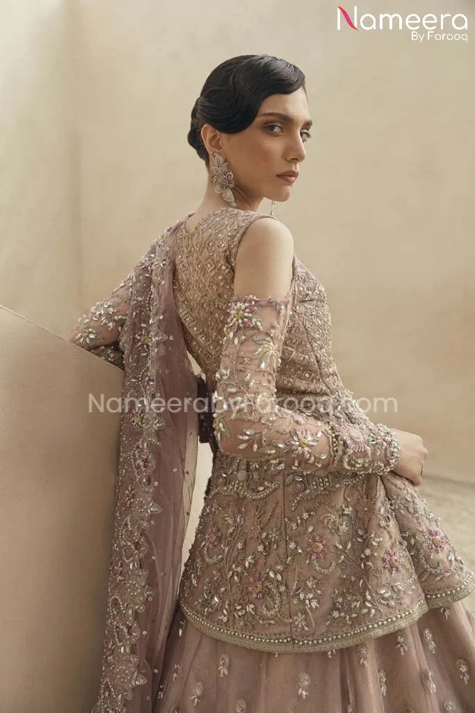 Bridal Lehenga with Peplum Tea Pink Bridal Dress #BS591