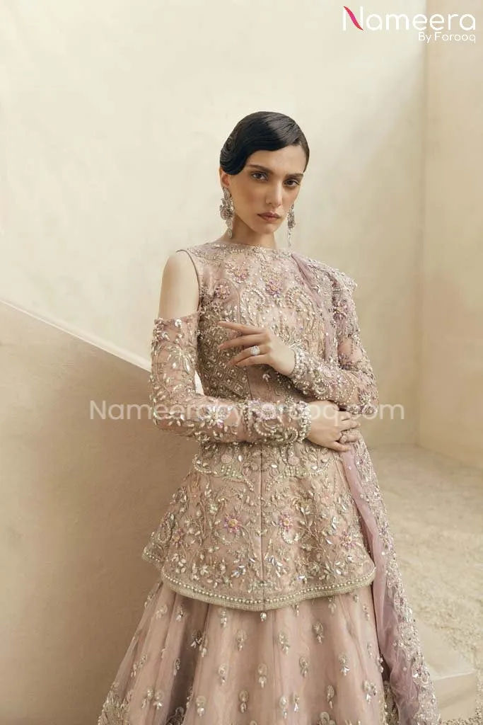 Bridal Lehenga with Peplum Tea Pink Bridal Dress #BS591