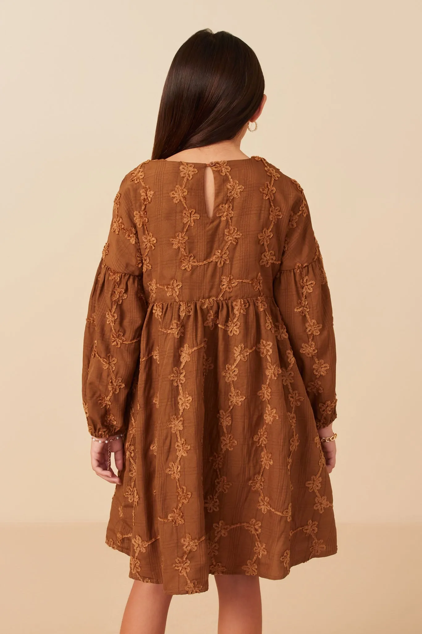Brushed Floral Detailed Long Sleeve Dress