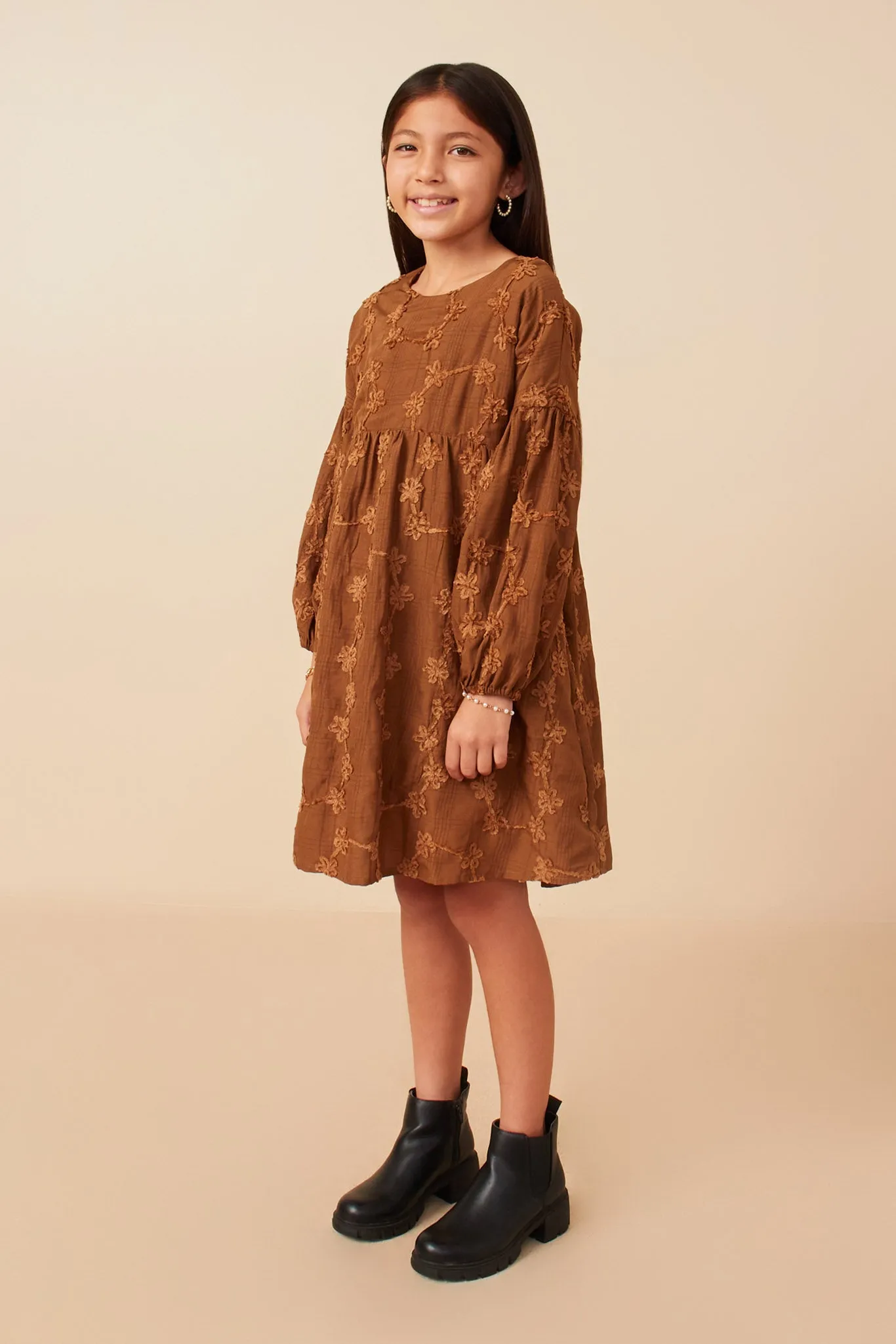 Brushed Floral Detailed Long Sleeve Dress