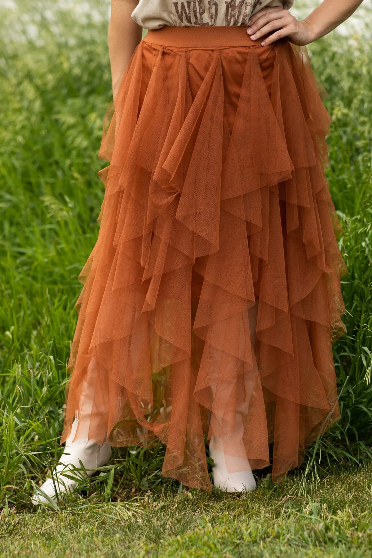Burnt Orange Tulle Maxi Skirt
