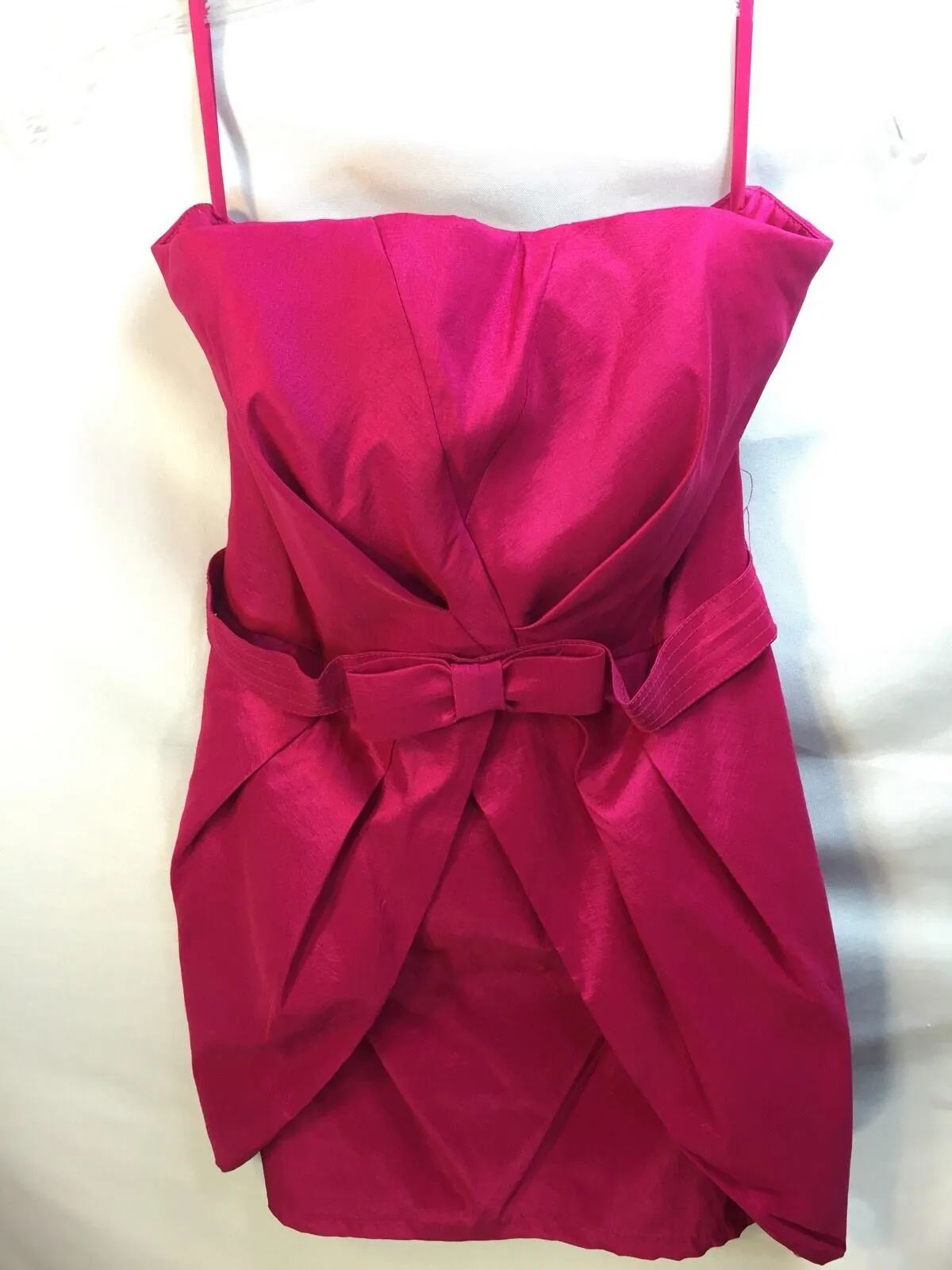 Cache Sz 10 Hot Pink Bow Peplum Mini Dress Strapless Evening Club