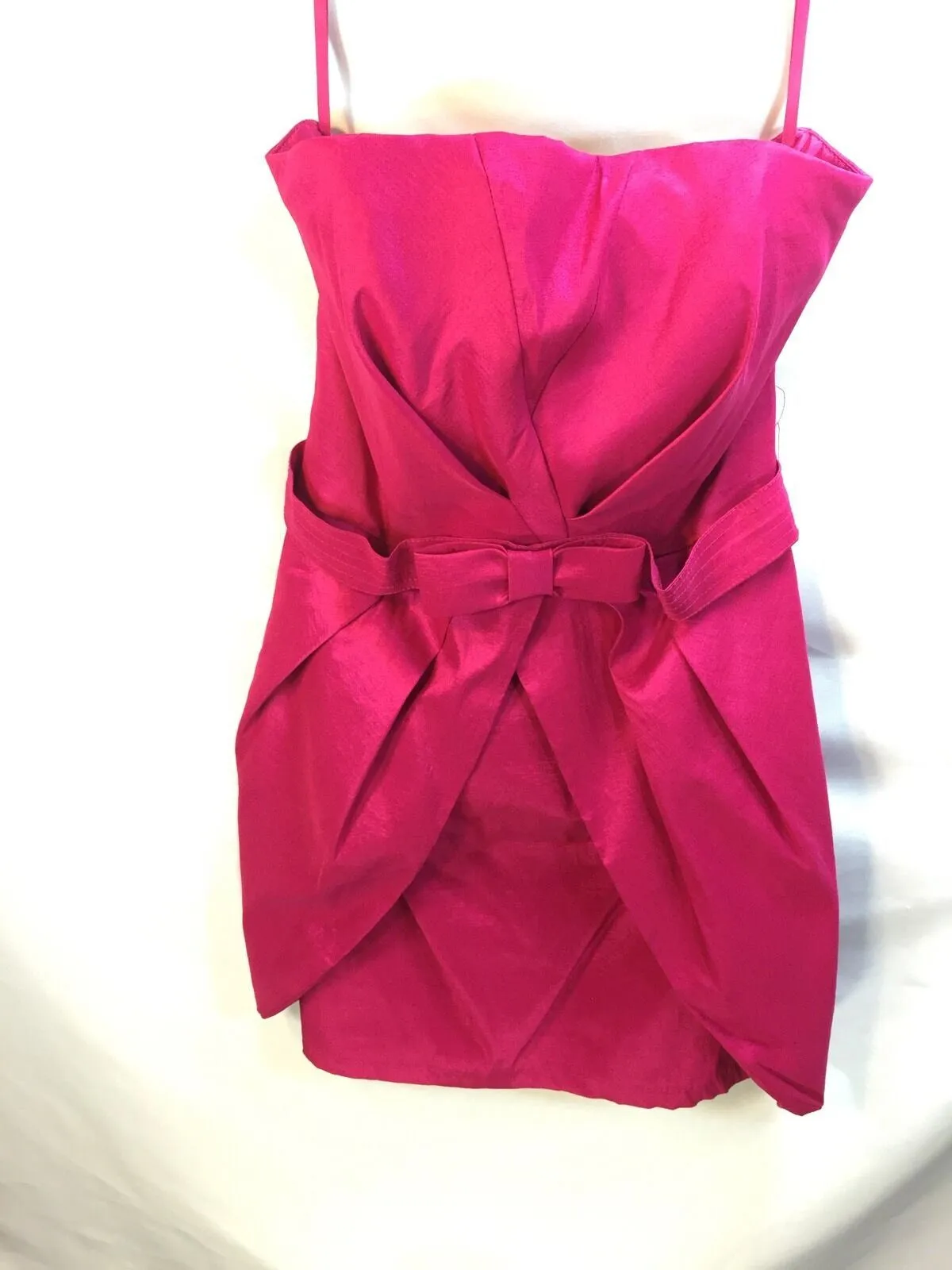 Cache Sz 10 Hot Pink Bow Peplum Mini Dress Strapless Evening Club
