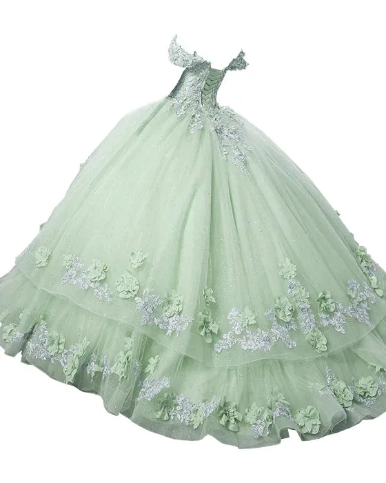 Champagne Quinceanera Dress Floral Embroidery 3D Lace Tulle Skirts Ball Gown Sweet 16 vestidos de quinceañera AW2207221
