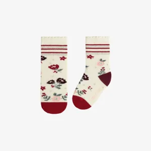 Chaussettes crème avec motif floral des fêtes, bébé || Cream socks with holiday floral pattern, baby