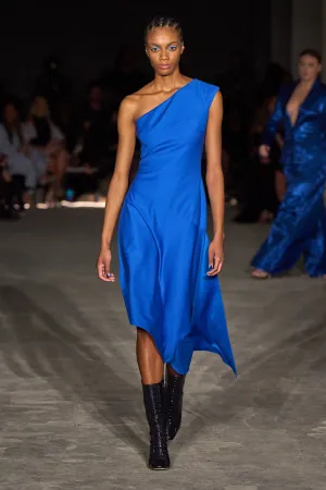 Cobalt One Shoulder Asymmetrical Hem Dress