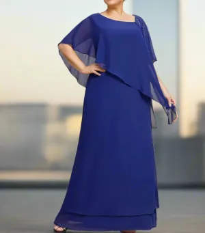 Column Chiffon Asymmetrical Short Sleeves Mother of The Bride Dresses
