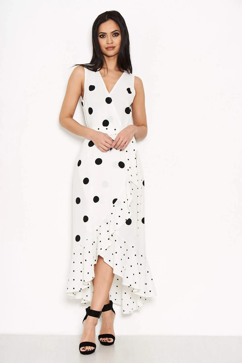 Cream Spotted Asymmetrical Dress