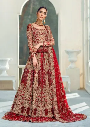 Designer Pakistani Bridal Dress in Embellished Zardozi Worked Maroon Color Lehenga Choli in Peplum Style for Pakistani Bride in Barat Wear #BN924