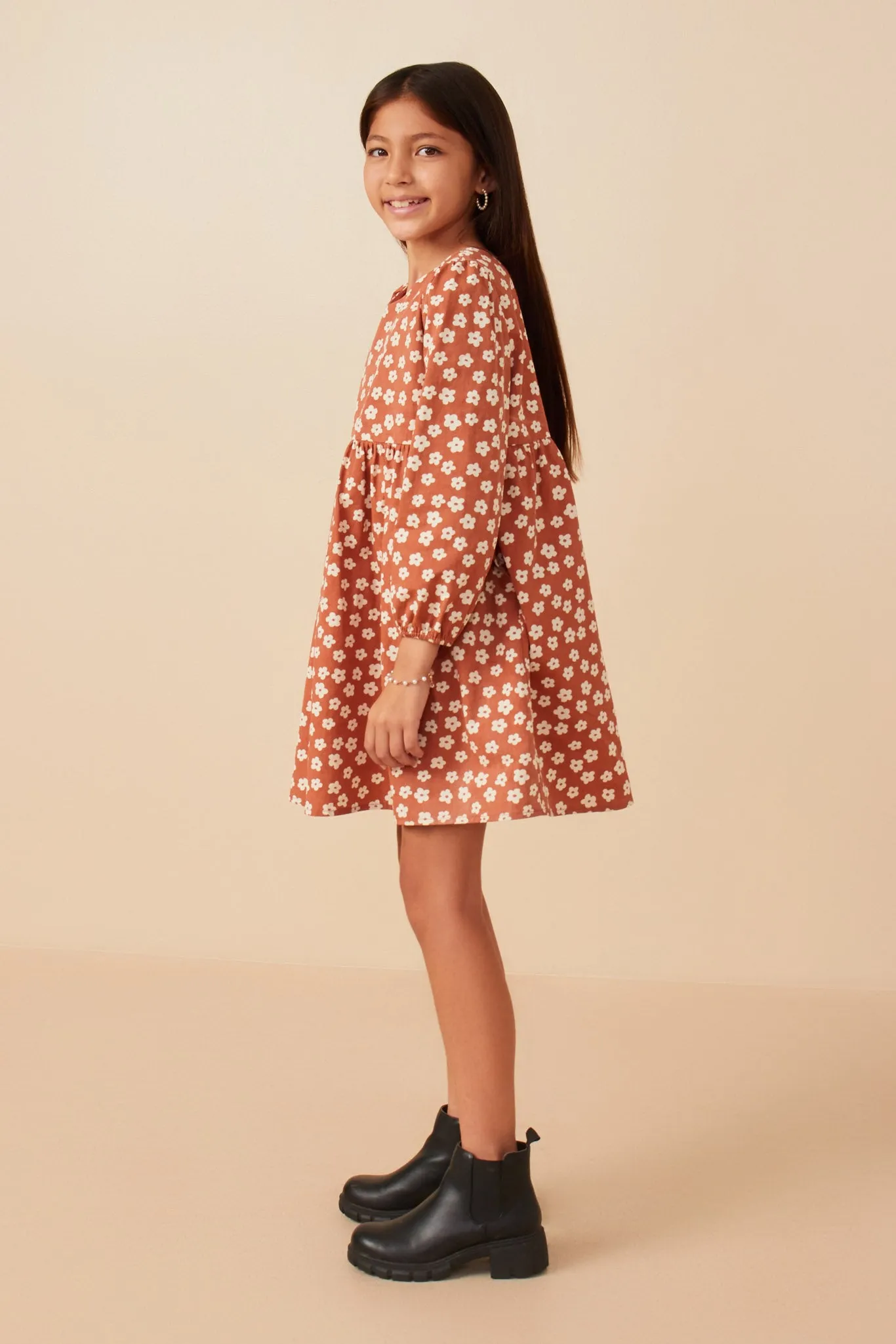 Ditsy Floral V Neck Long Sleeve Dress
