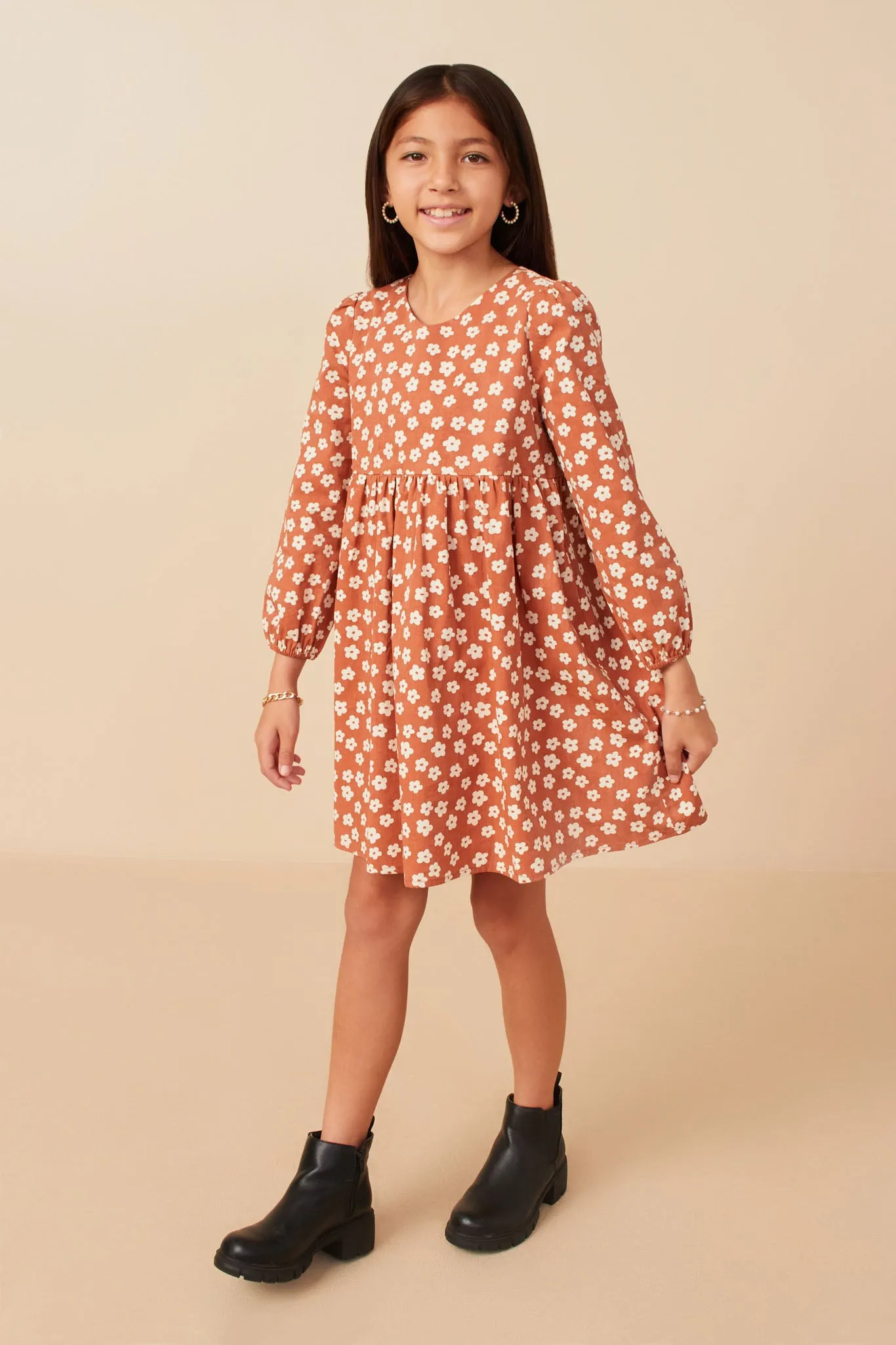 Ditsy Floral V Neck Long Sleeve Dress