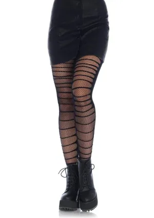 Double Layer Shredded Spandex/Fishnet Tights Black