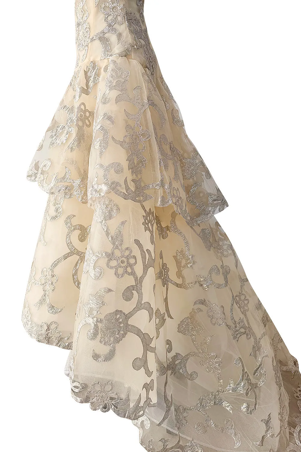 Dreamy Pre-Fall 2015 Oscar de la Renta Look 36 Metallic Gold Applique & Ivory Net Dress