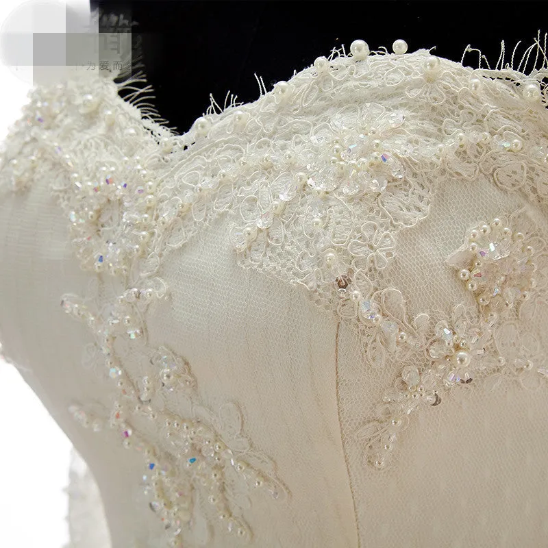 Elegant Tulle Layered Skirts Wedding Dresses Ball Gown Full Sleeve Lace Appliques Bridal Gown
