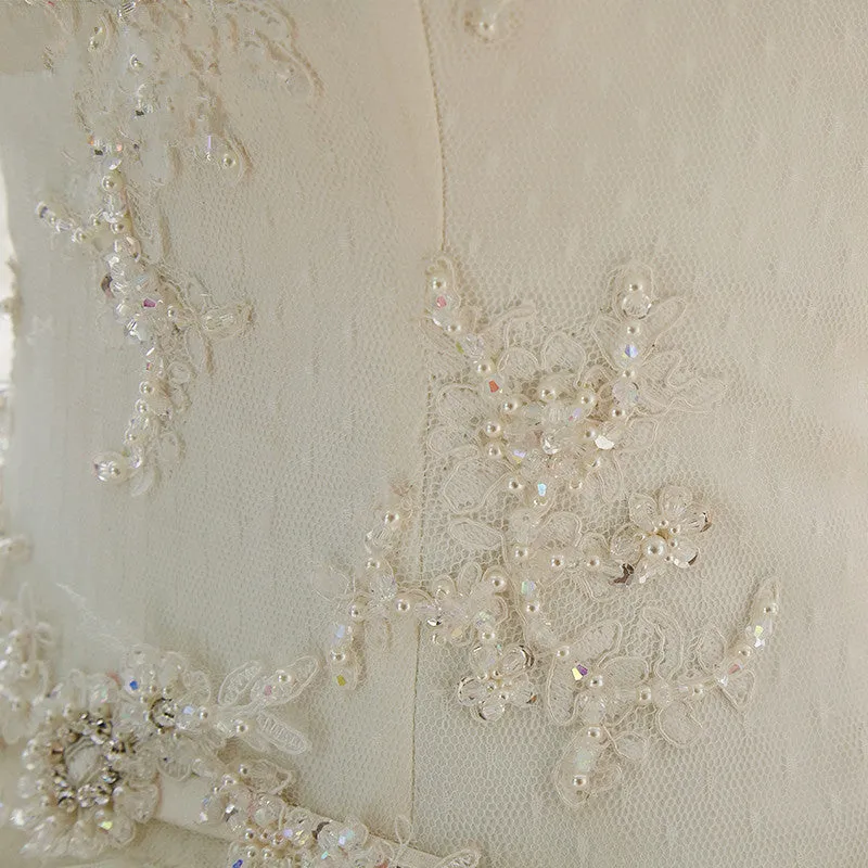 Elegant Tulle Layered Skirts Wedding Dresses Ball Gown Full Sleeve Lace Appliques Bridal Gown