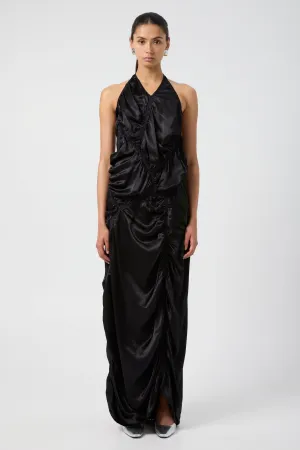 ELEMENTAL RUCHED HALTER DRESS | BLACK
