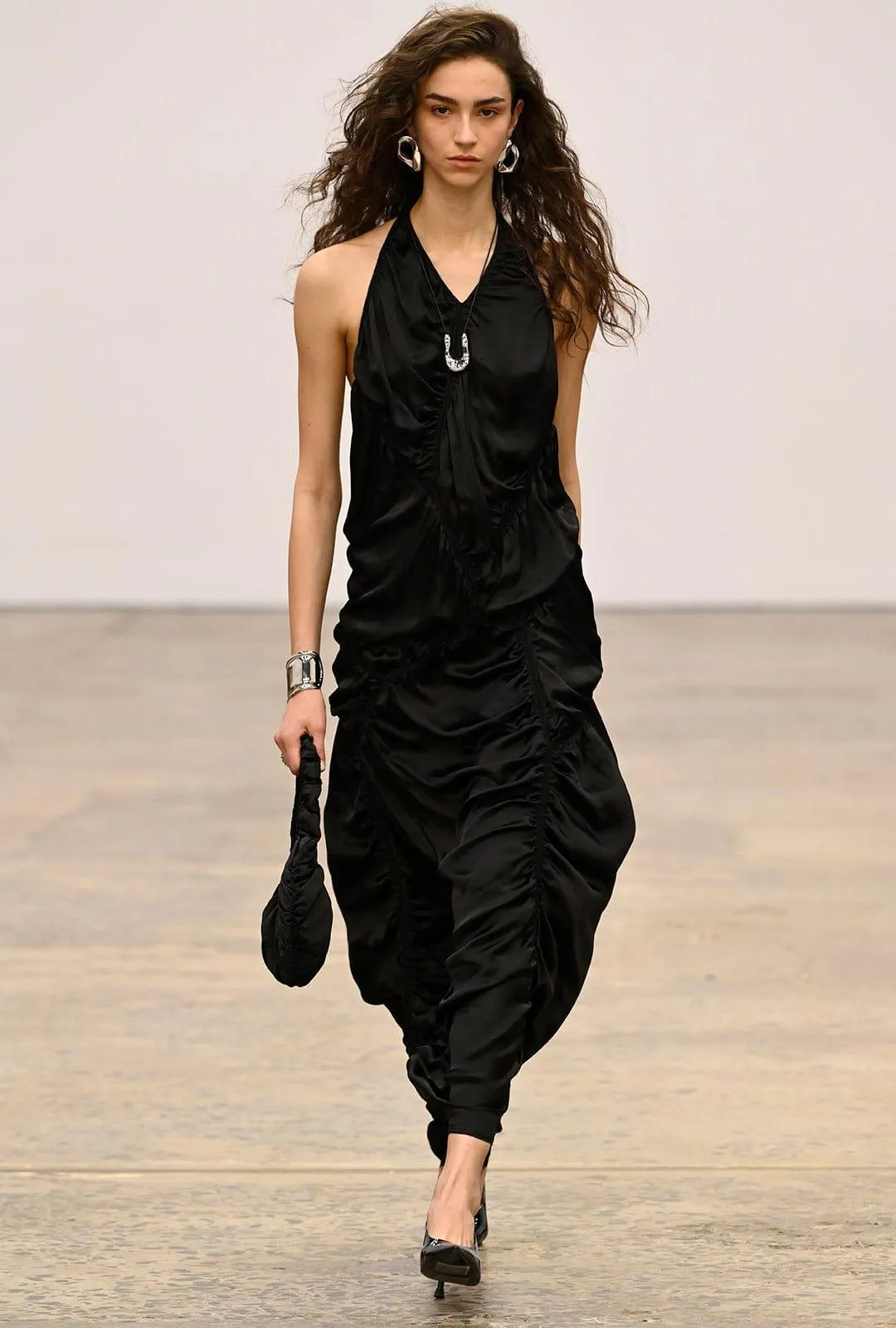 ELEMENTAL RUCHED HALTER DRESS | BLACK
