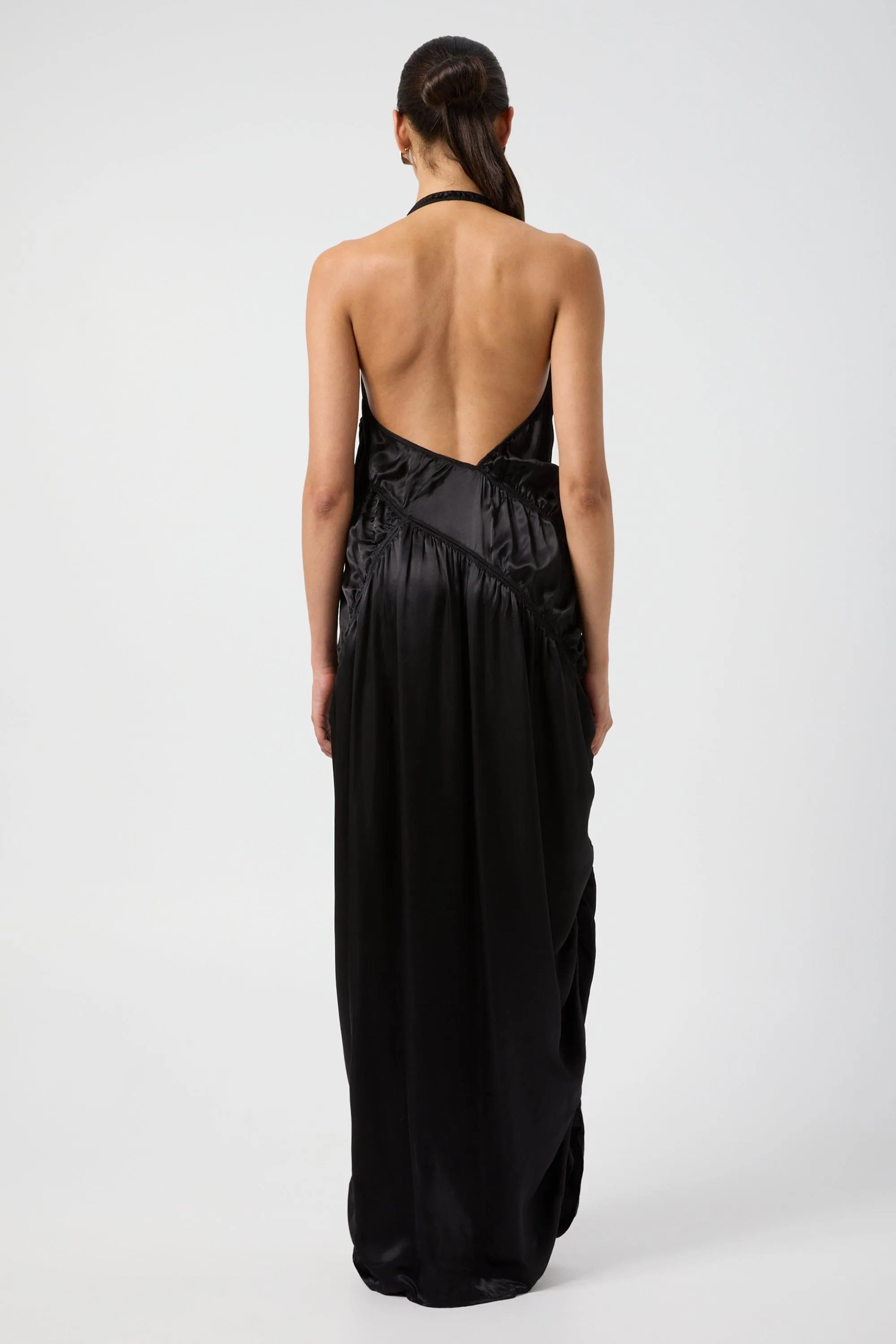ELEMENTAL RUCHED HALTER DRESS | BLACK