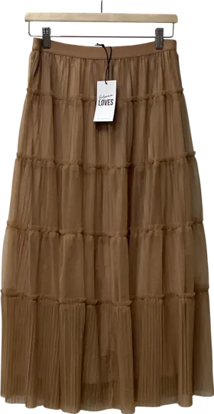 Eleven Loves Brown Pearl Pleated Tulle Skirt (caramel) UK S/M