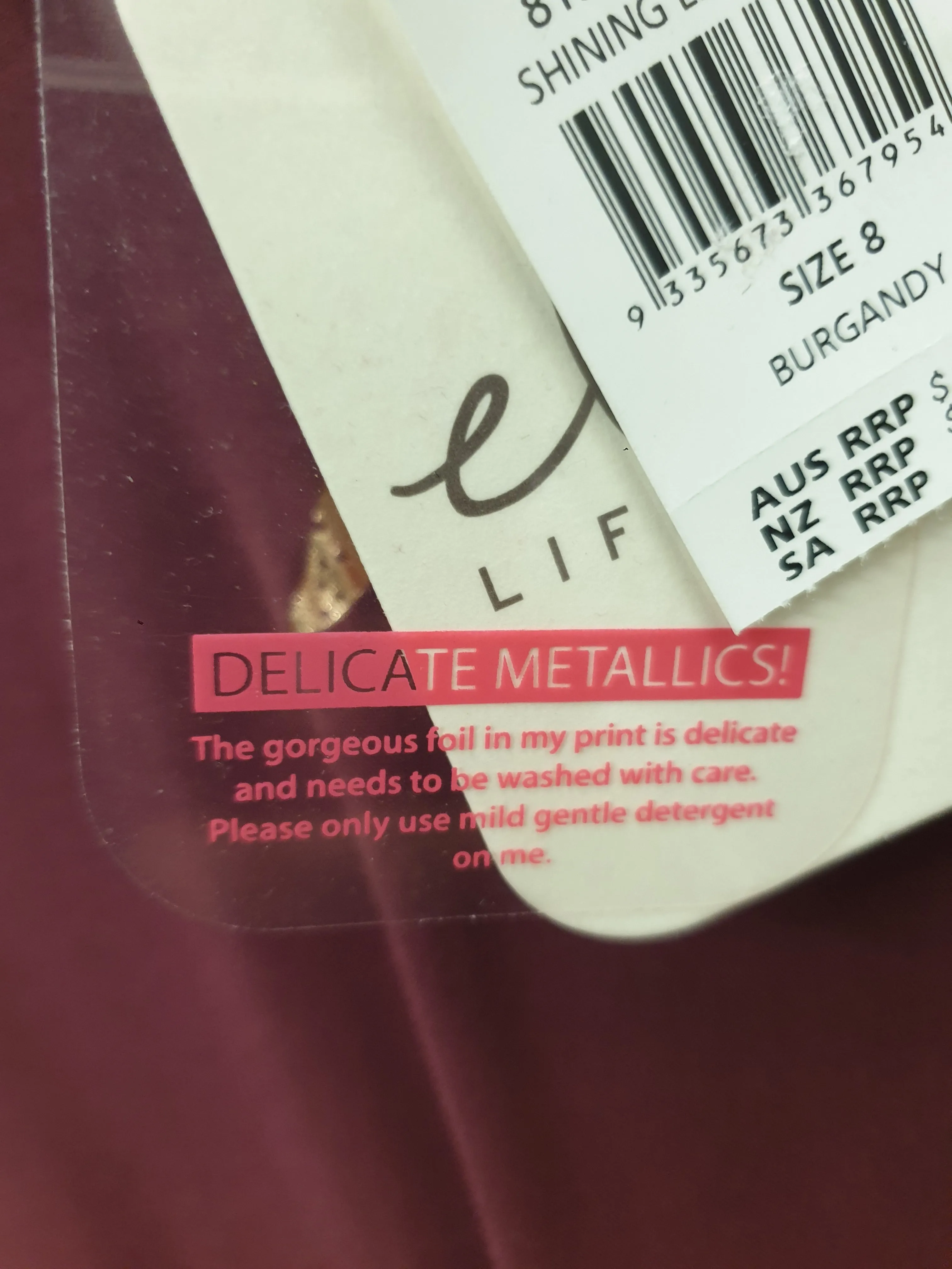 Elm burgundy dress with metallic leaf print size 8