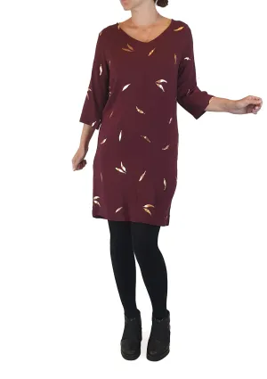 Elm burgundy dress with metallic leaf print size 8