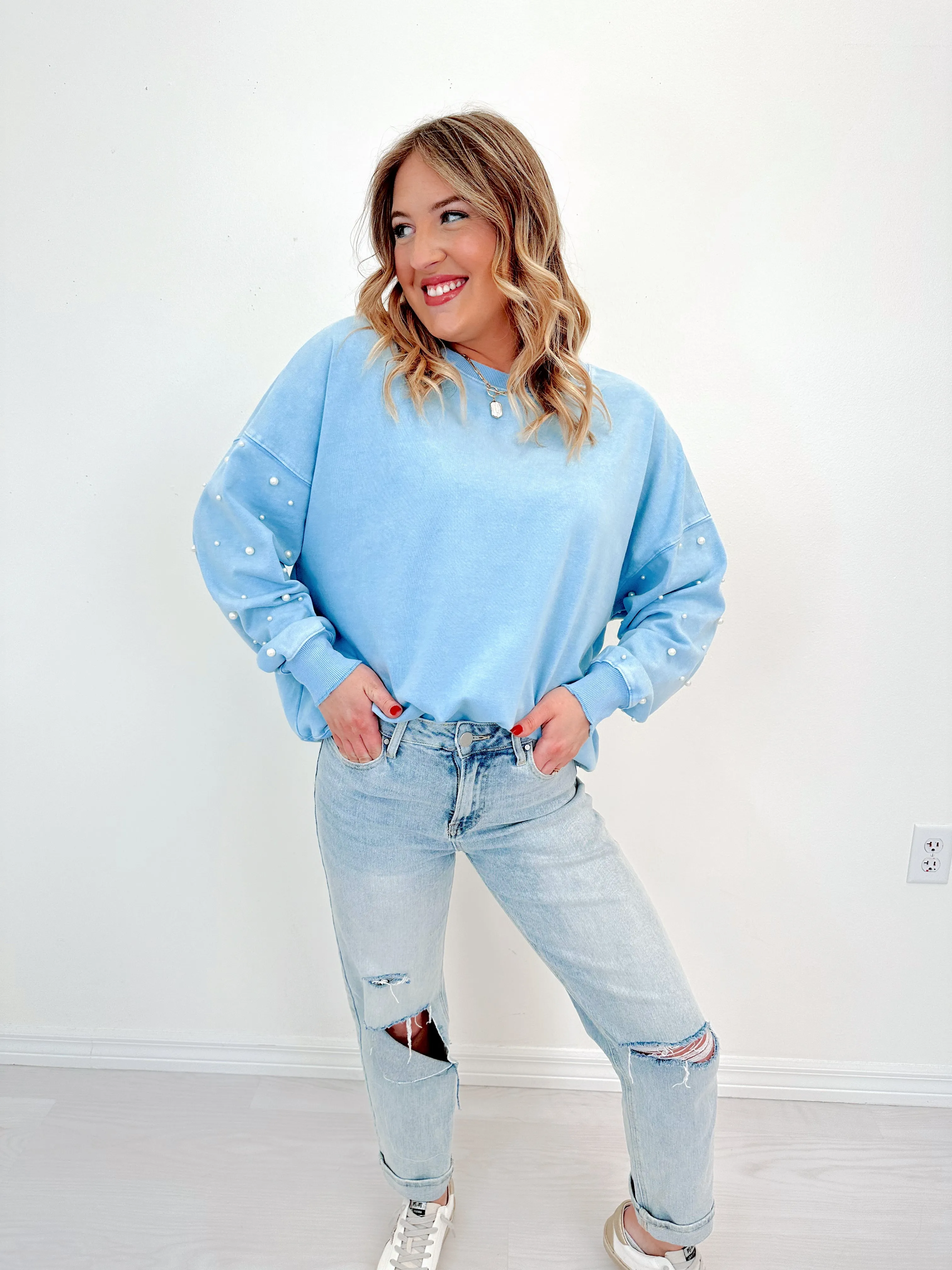 Emi Elevated Pearl Embellished Sweatshirt